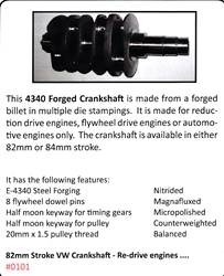 0101 / 82mm Stroke VW Crankshaft - Redrive engines 