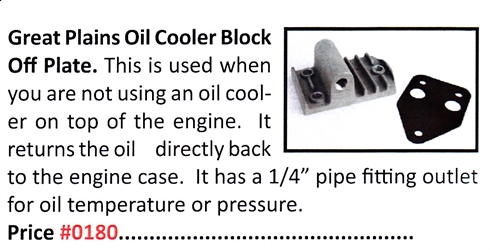 0180 / Oil Cooler Block Off Plate 